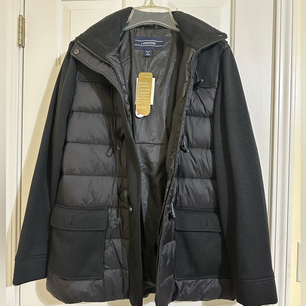 Lands End Women’s Plus XL Black Warm Winter Jacket Coat Removable Hoodie